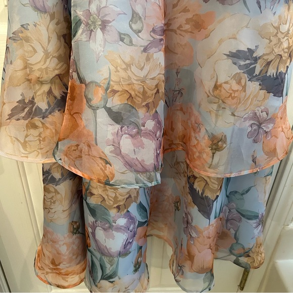 Playfully Posh Blue Floral Organza Tie-Strap Tiered Midi Dress Size XL - Picture 3 of 11